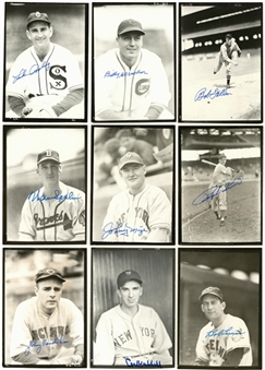Lot of (9) Signed Wire Photos of Various Hall of Famers Including Johnny Mize, Bob Feller, & Bob Lemon (JSA)